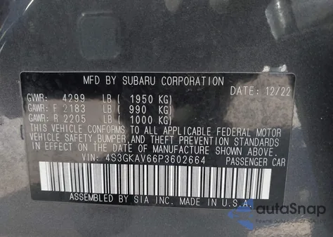 2023 Subaru Impreza Premium from USA, damaged, VIN 4S3GKAV66P3602664